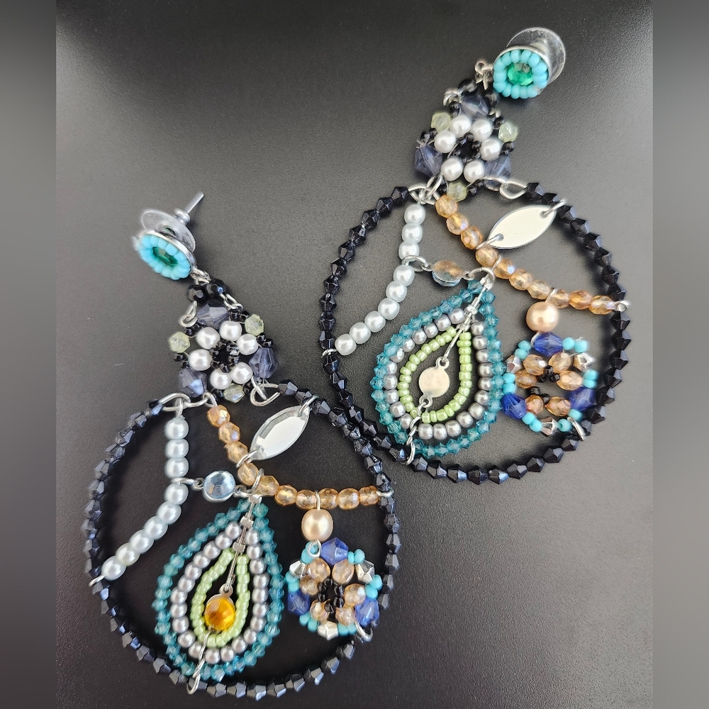Beaded Vintage Boho Multi-Color Hoop Earrings